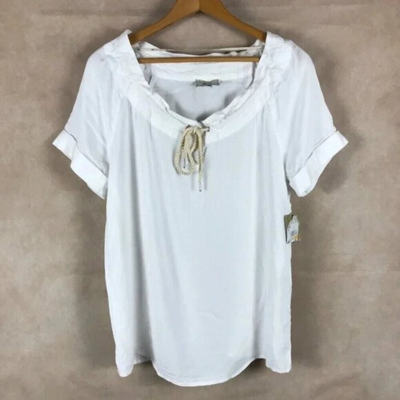 G.H. BASS White Short Sleeve Drawstring Top NWT Small - Picture 3 of 9